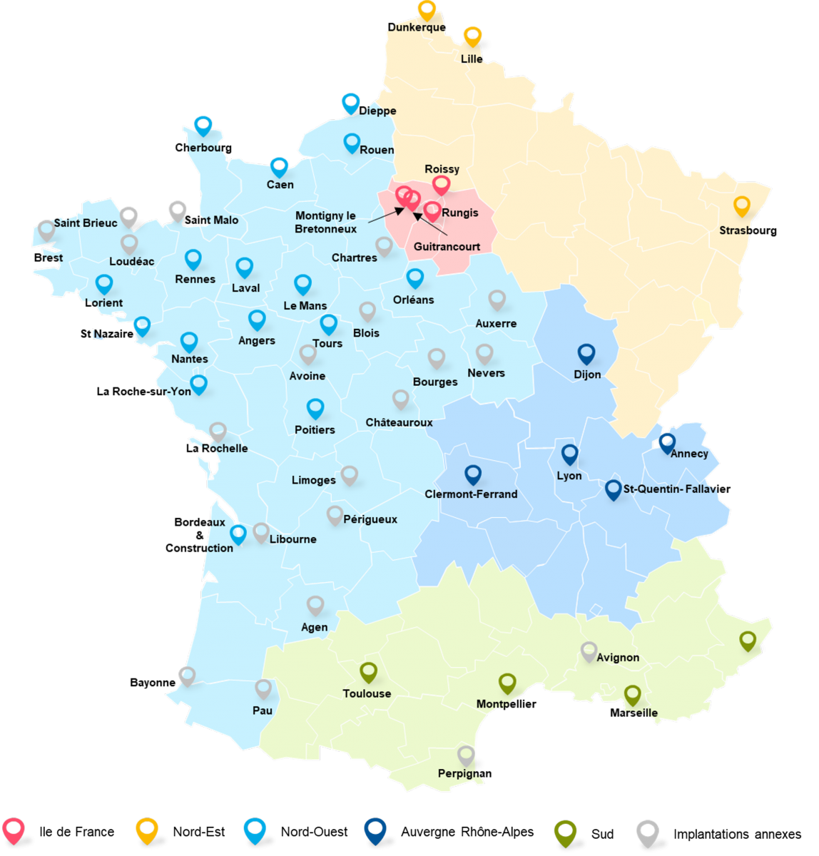 carte de France des implantations SOCOTEC Formation